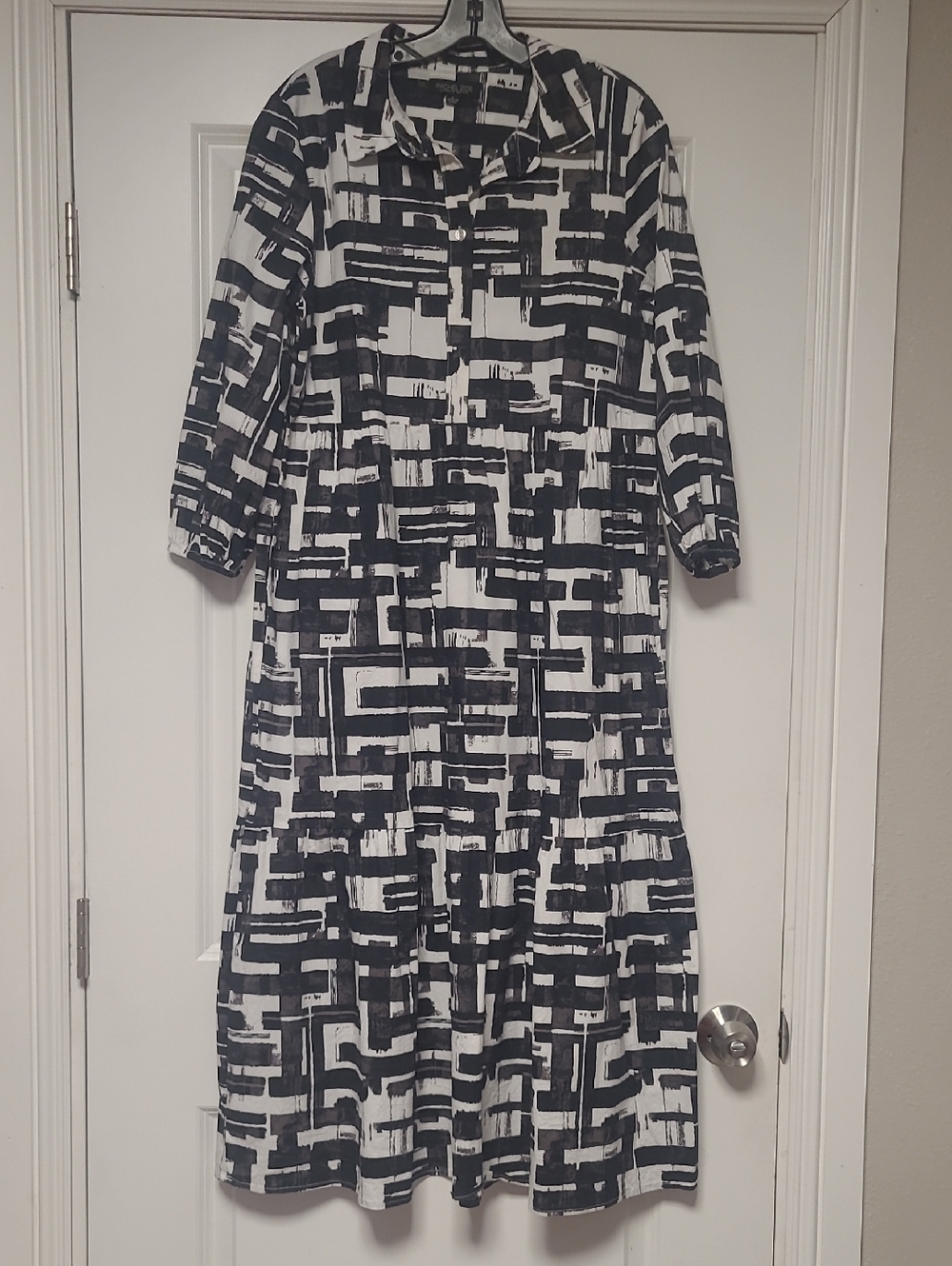 Rachel Zoe Black and White Geometric Midi Shirt Dress